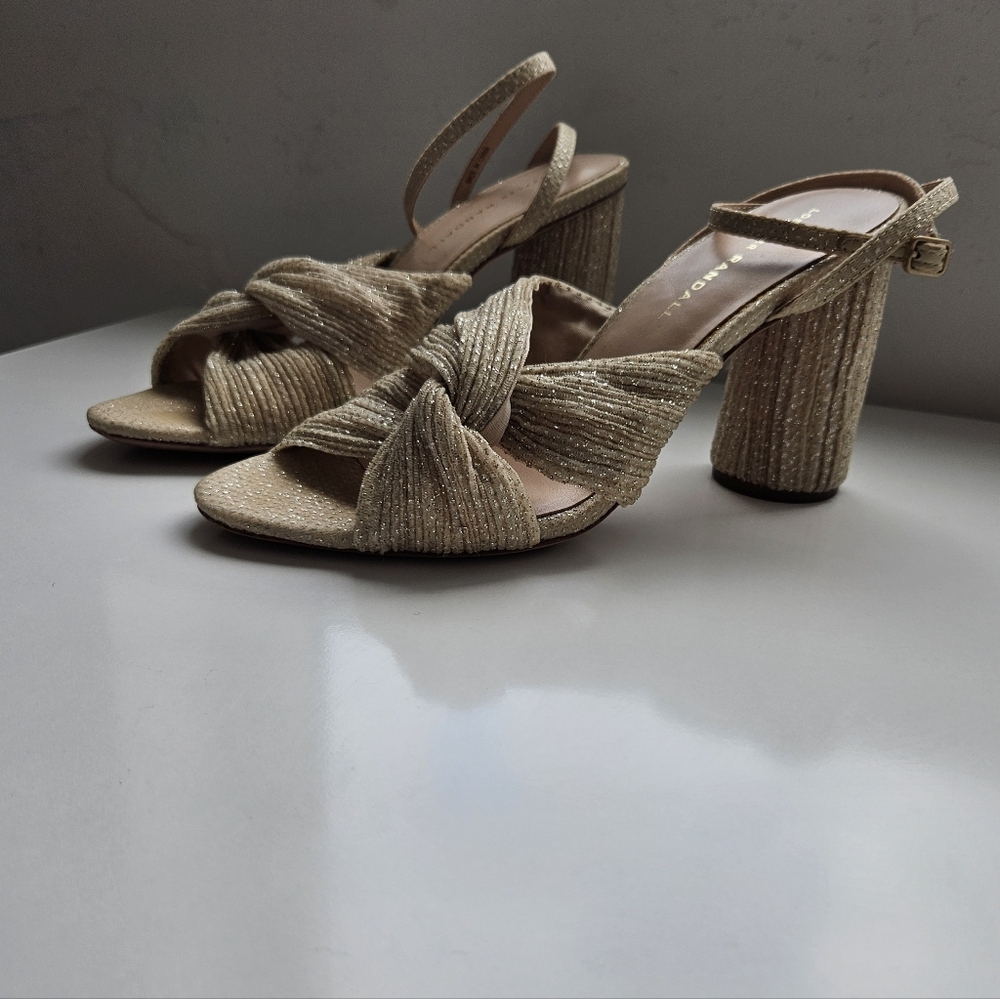 Loeffler Randall Camillia Sand Pleated Bow Collumn Heel Sandal - Picture 4 of 14